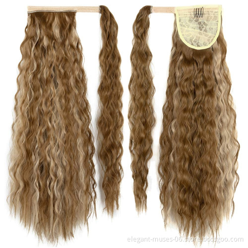 Long Natural Wave Ponytails Clip In Synthetic Pony Tail Heat Resistant Fiber Hair Extension Wrap Round Hairpiece